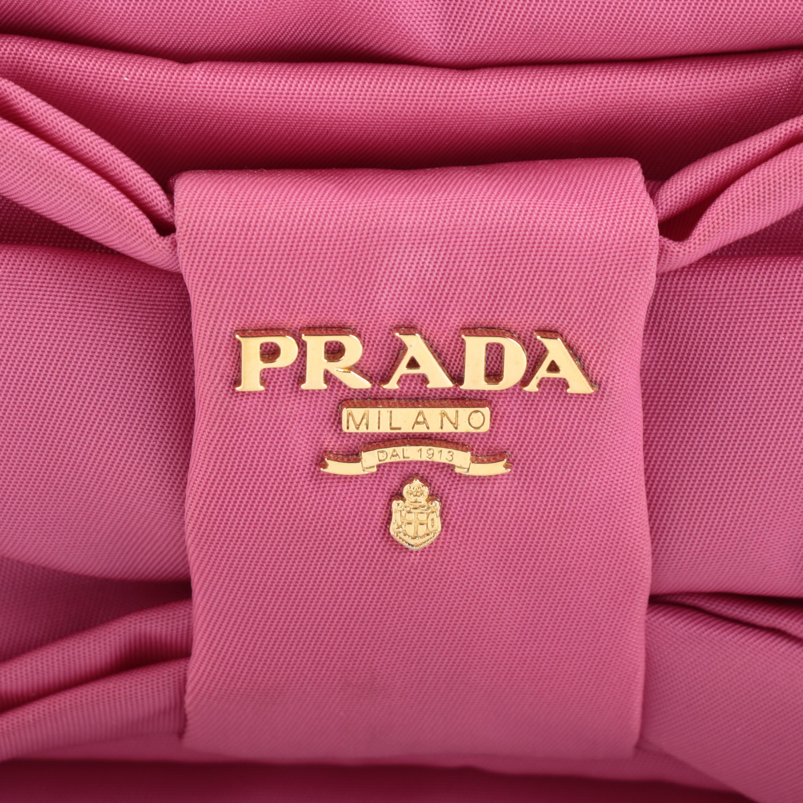 Prada Tessuto Bow Camera Crossbody Bag in Pink Nylon and Saffiano Leather