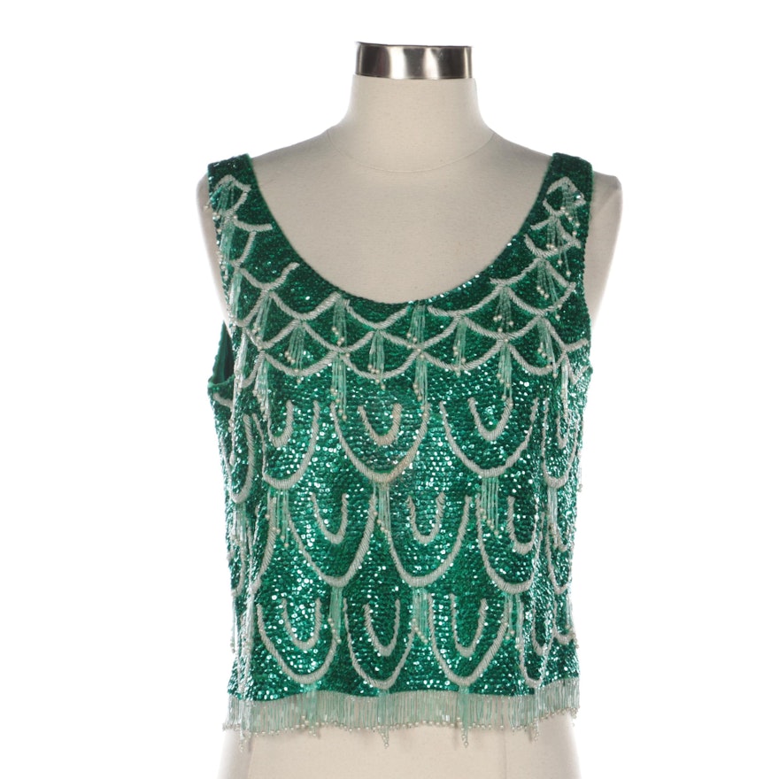 Sequined and Beaded Wool Knit Shell