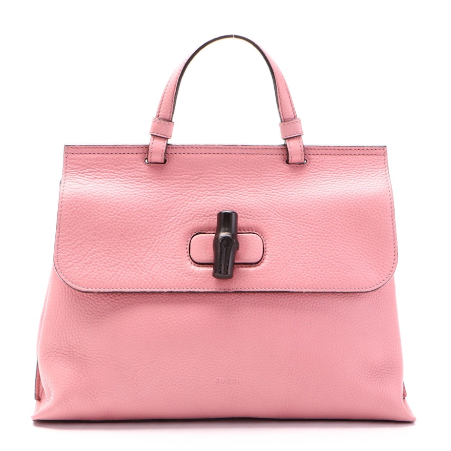 Gucci Bamboo Daily Pink Grained Leather Two-Way Handbag