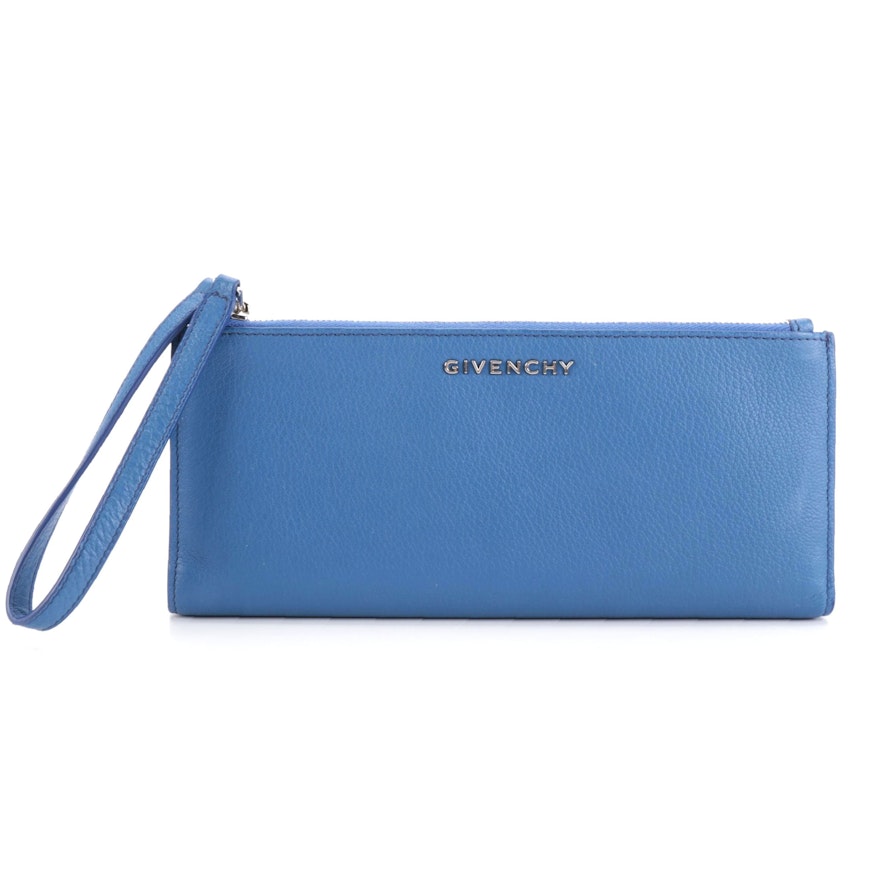 Givenchy Pandora Blue Grained Leather Zip Wallet Wristlet