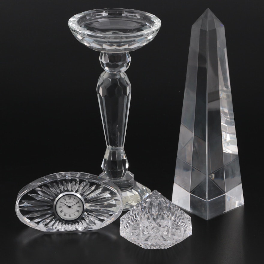 Waterford Giftware Crystal Clock, "Lismore" Crystal Paperweight and Others