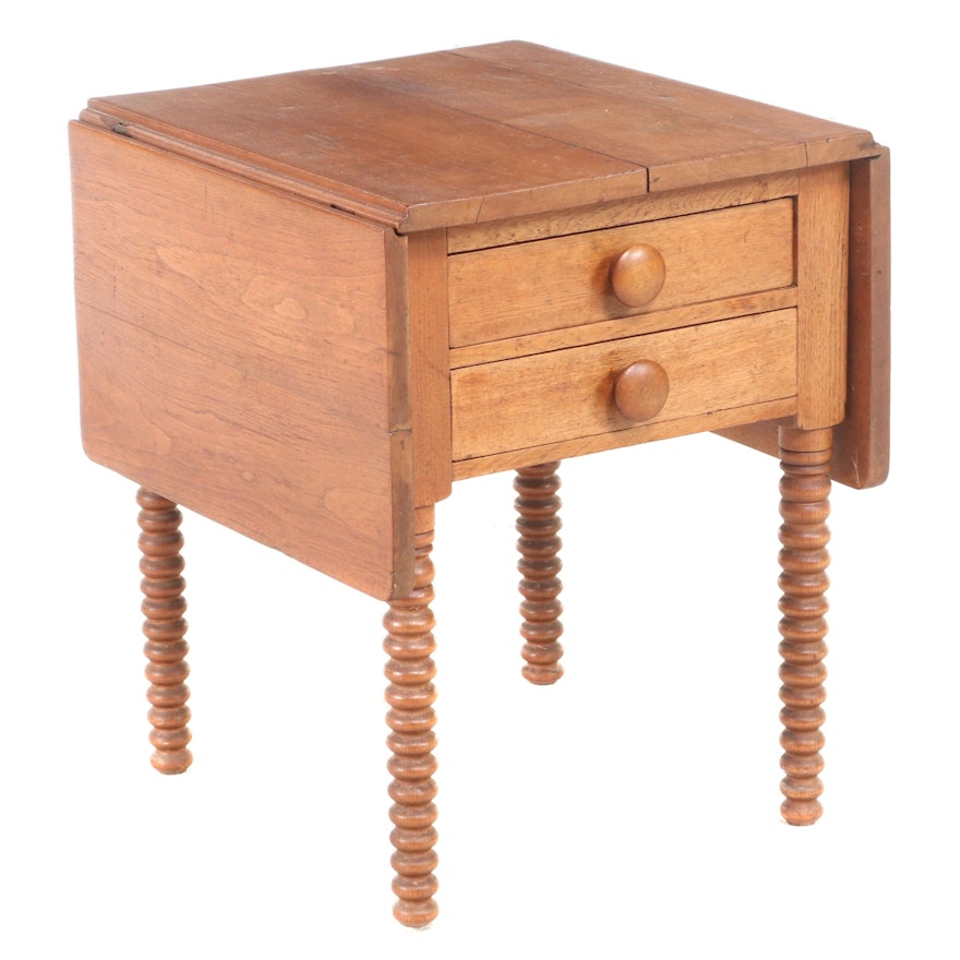 Bobbin Leg Drop-Leaf Wood Side Table, Mid to Late 19th Century