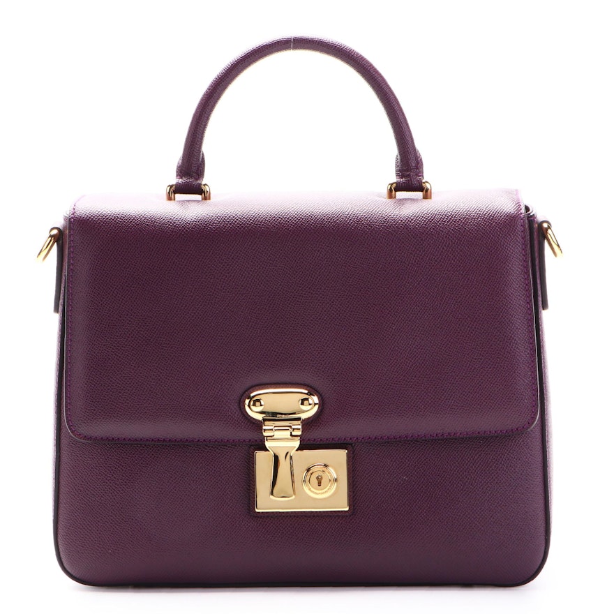 Dolce & Gabbana Miss Linda Top Handle Two-Way Bag in Aubergine Saffiano Leather