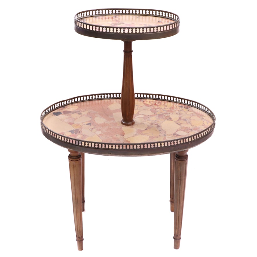 Louis XVI Style Mahogany Brass Gallery Two-Tier Dumbwaiter Side Table