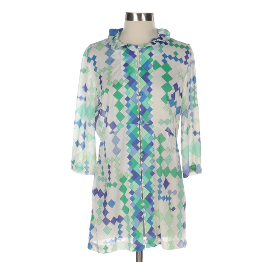 Emilio Pucci for Formfit Rogers Geometric Print Ruffle Collar Cover-Up