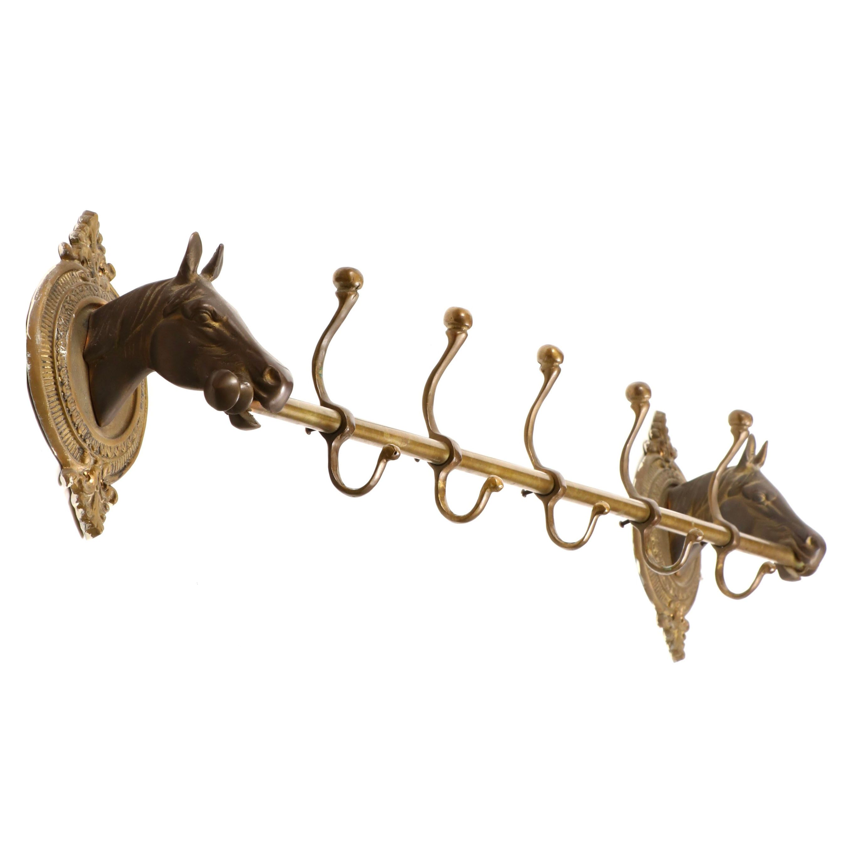 Horse Head Cast Brass Coat and Hat Rack, 20th Century