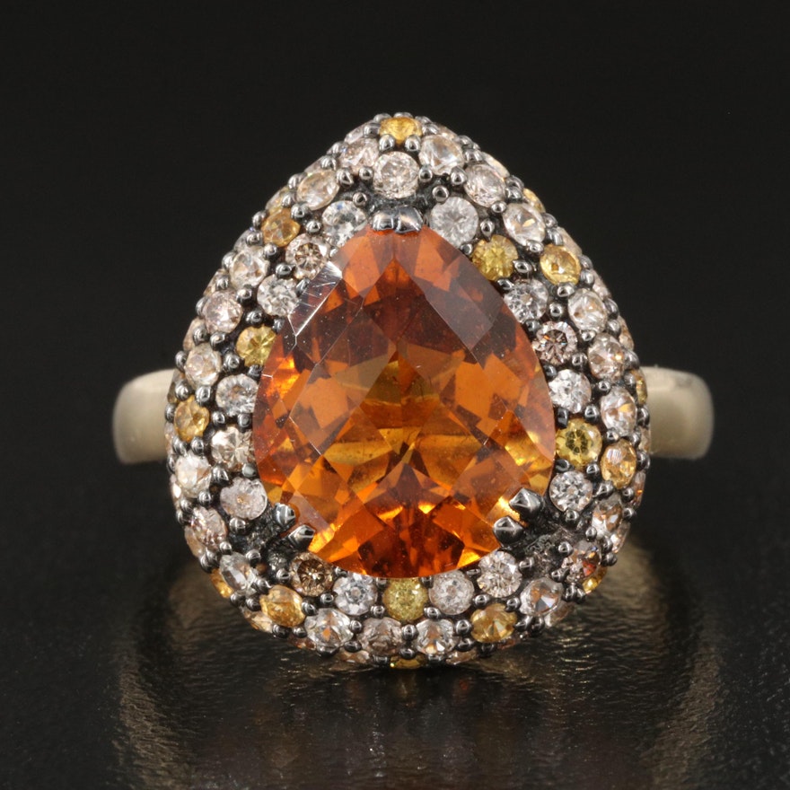 14K Citrine, White Sapphire and Diamond Ring