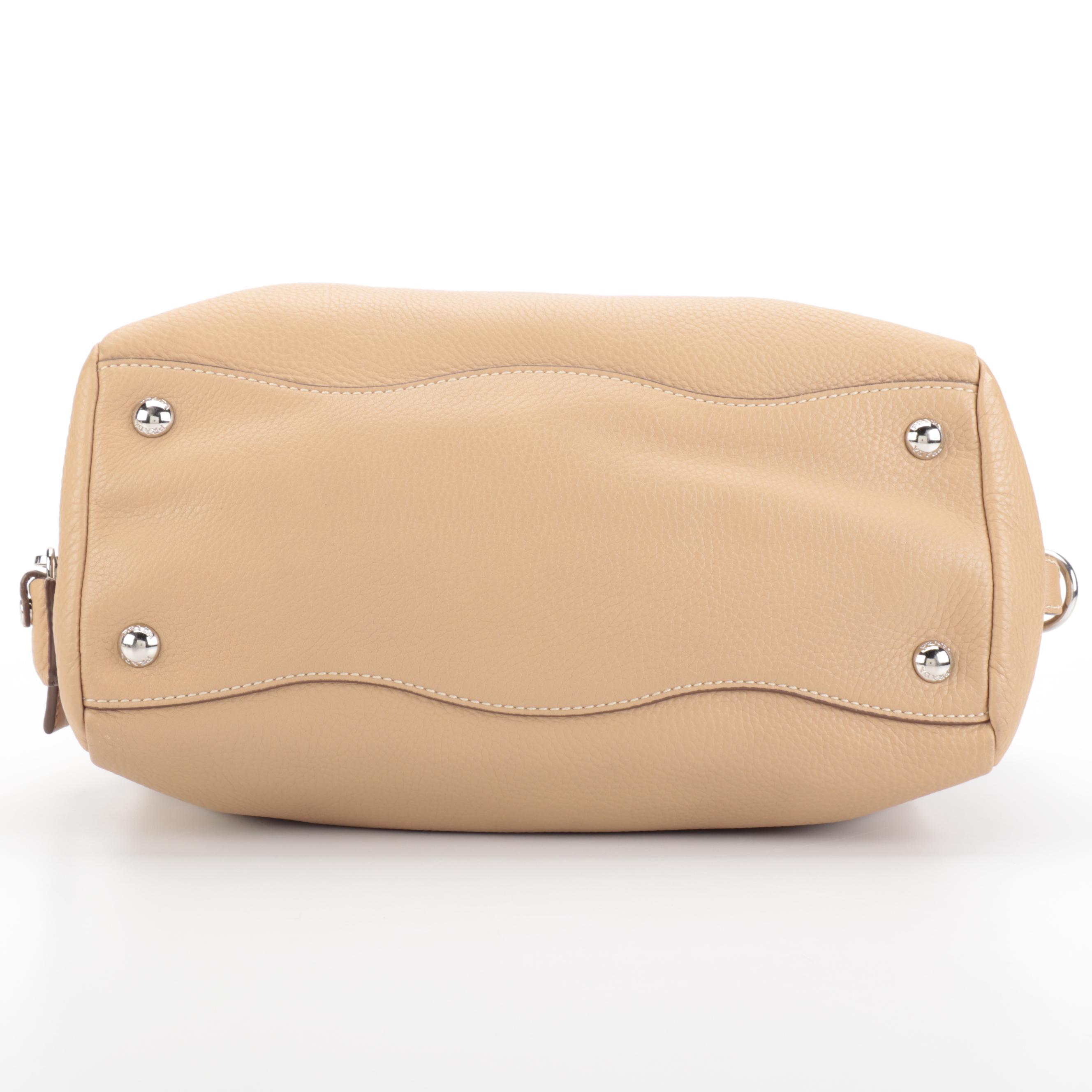 Prada Medium Bauletto Bag in Tan Vitello Daino Leather with Embossed Logo
