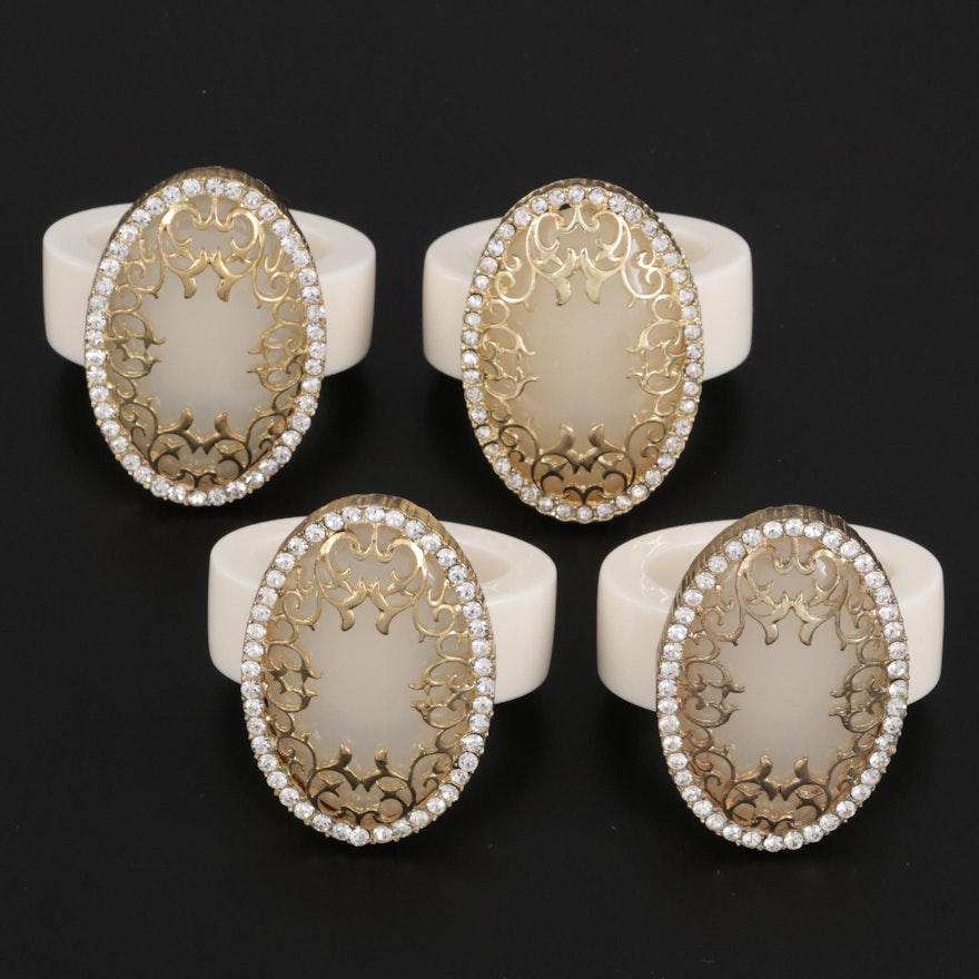 Set of Embellished Acrylic Napkin Rings with Gold Tone Trim