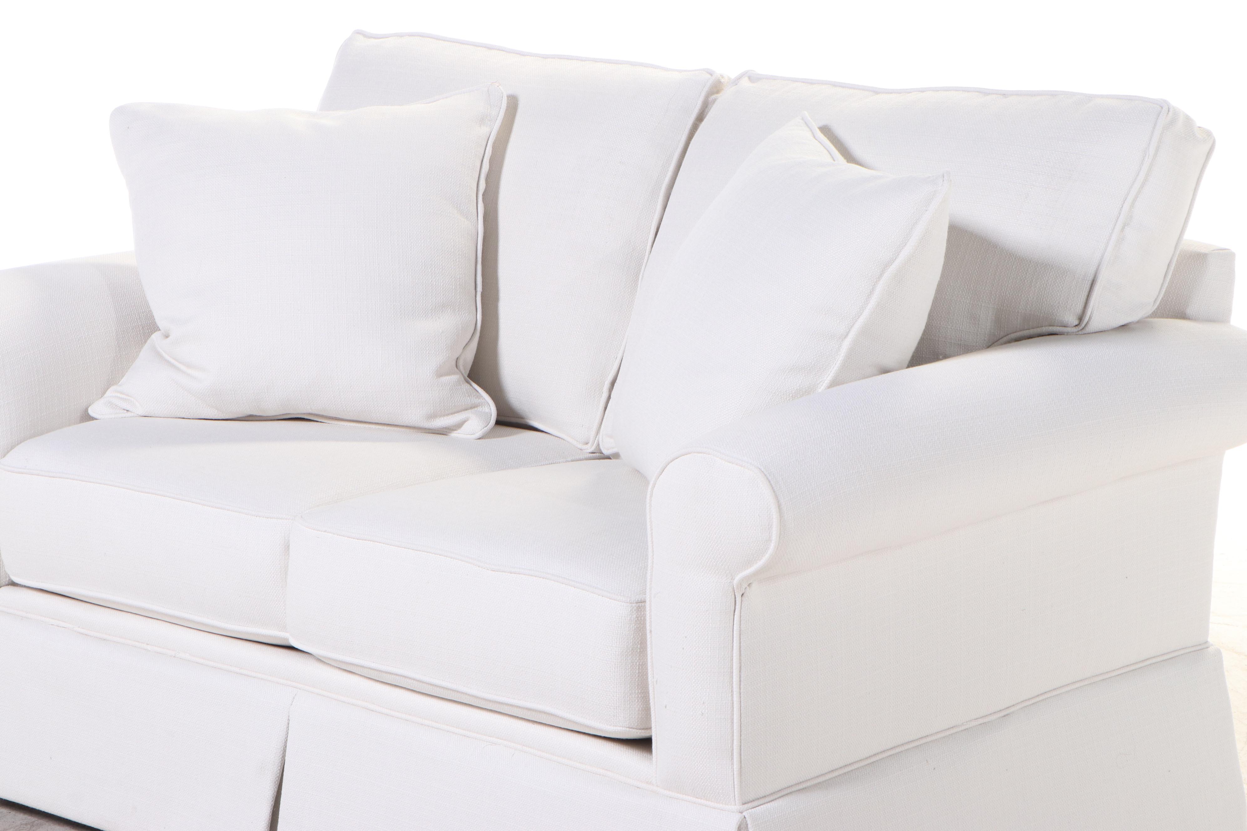 Havertys Furniture "Lacey" Ivory-Upholstered Roll-Arm Loveseat