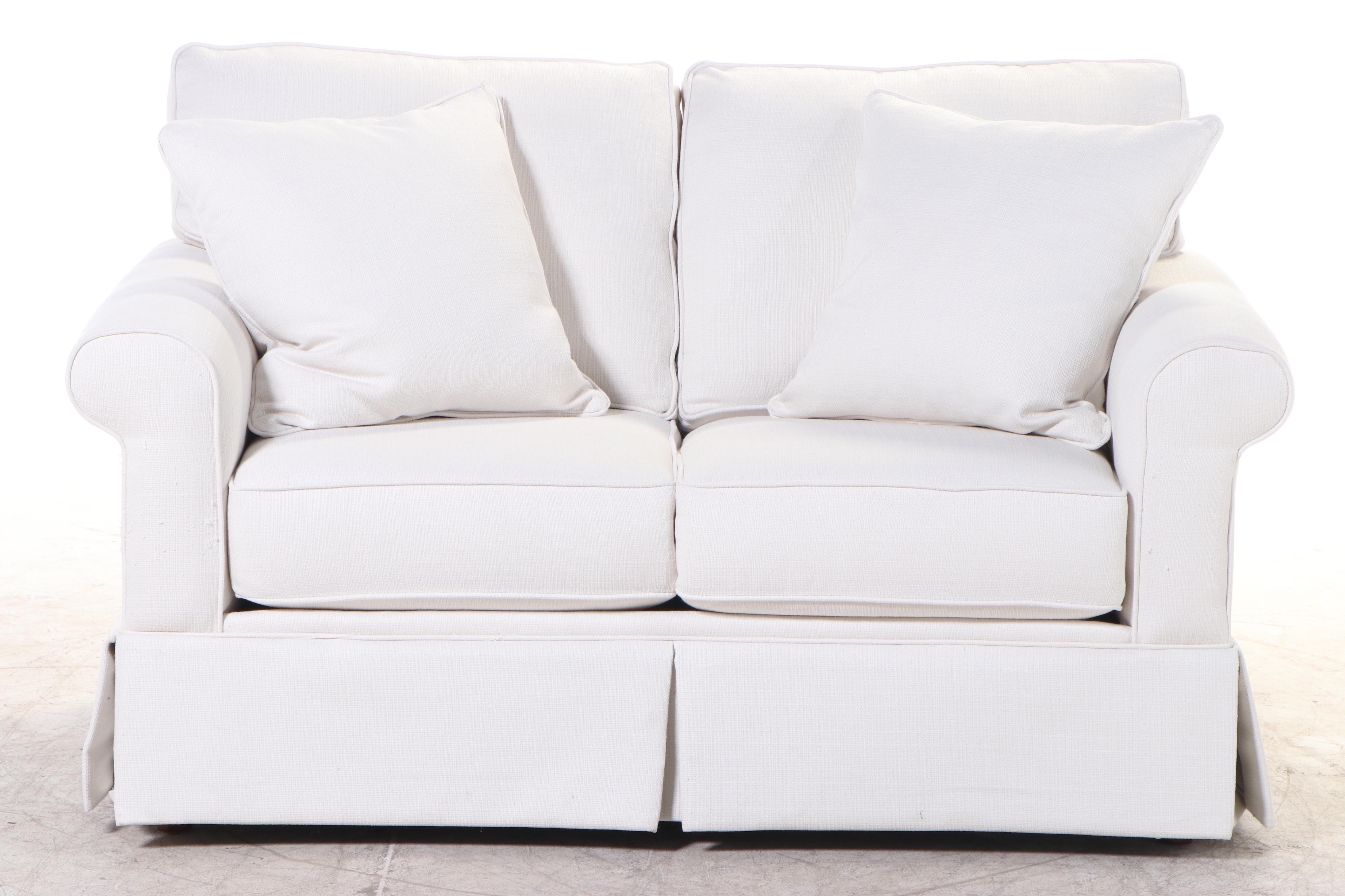 Havertys Furniture "Lacey" Ivory-Upholstered Roll-Arm Loveseat