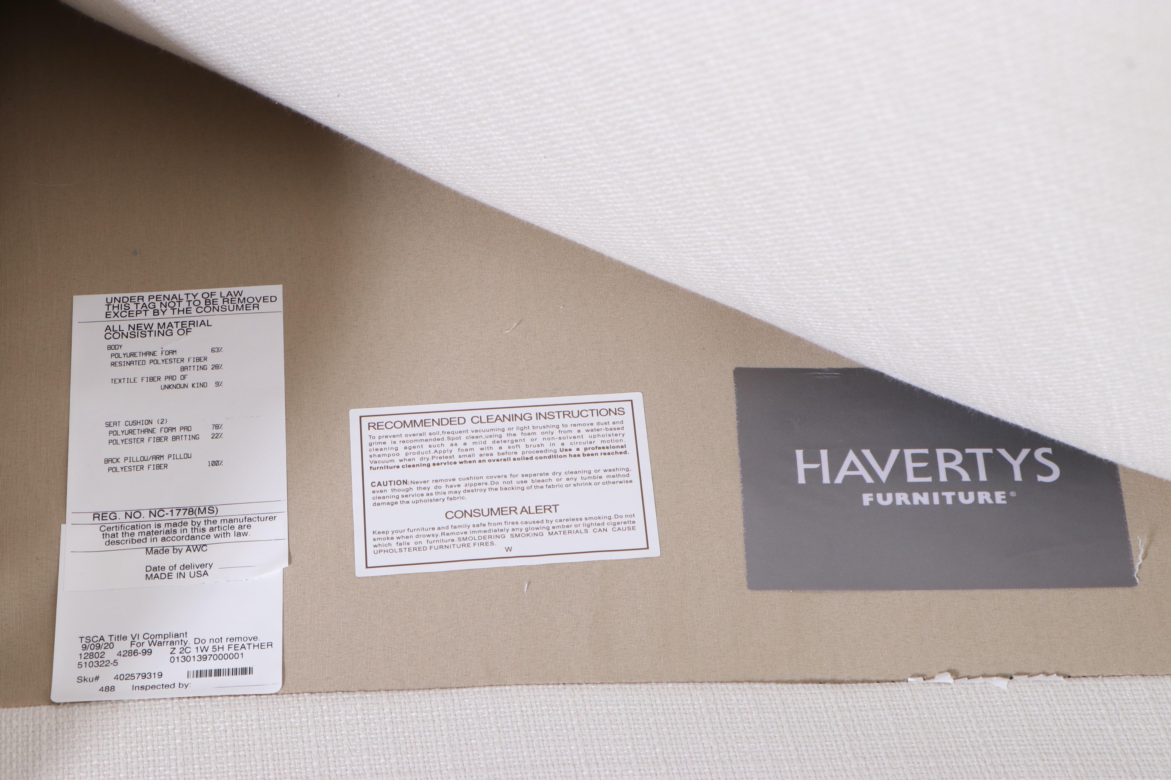 Havertys Furniture "Lacey" Ivory-Upholstered Roll-Arm Loveseat