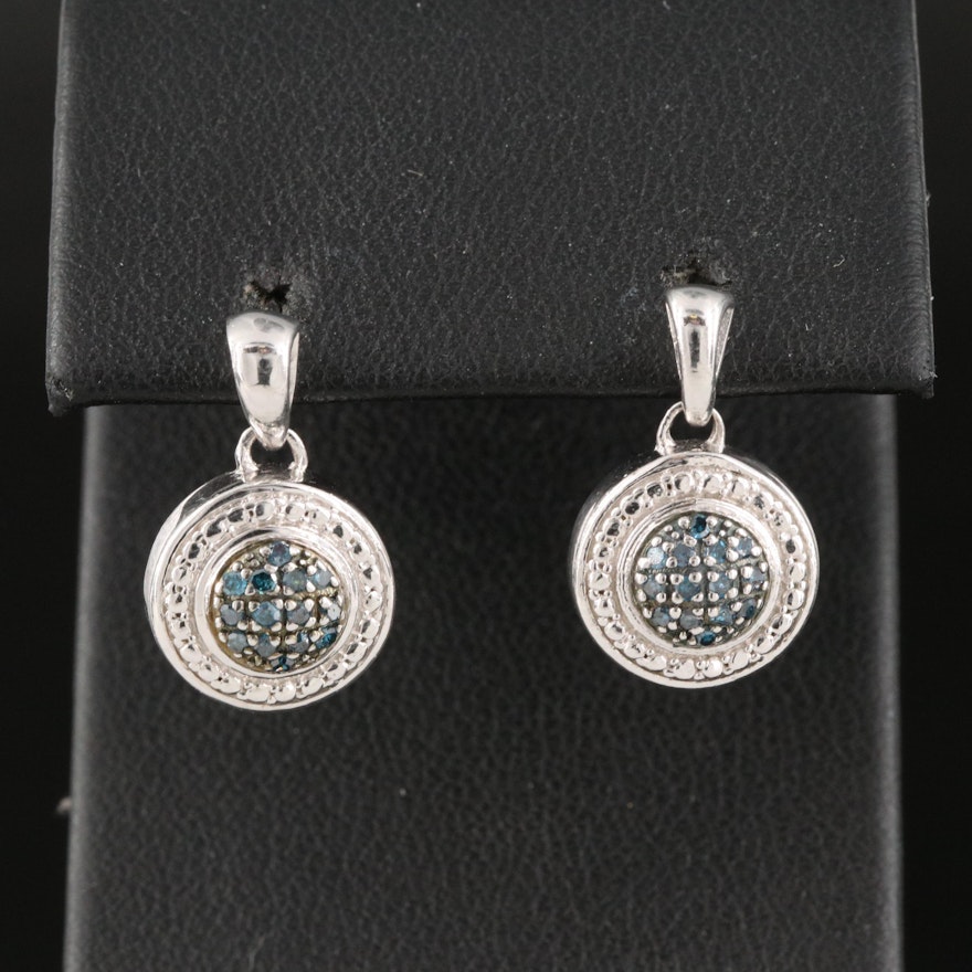Sterling Silver Diamond Cluster Drop Earrings