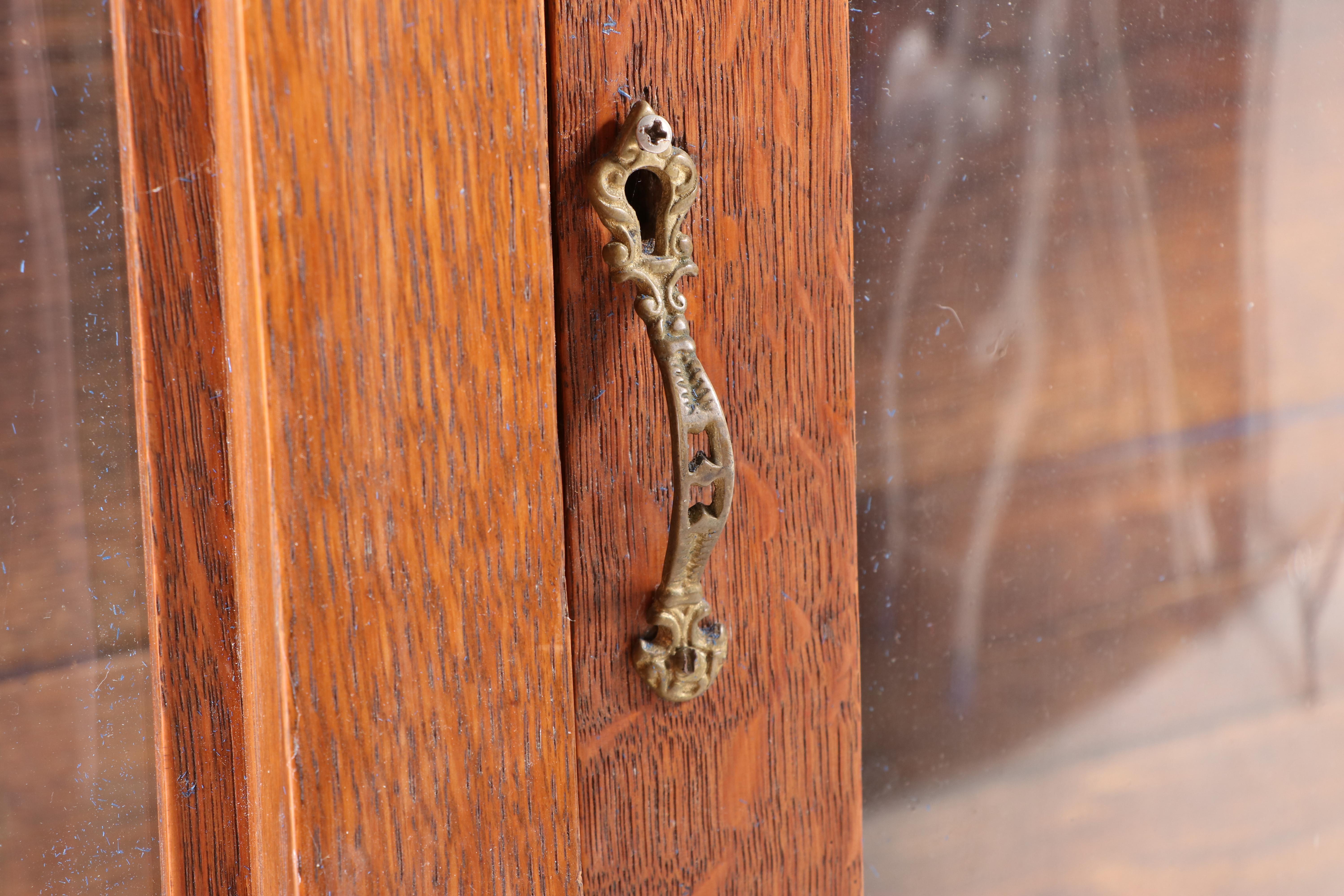 American Empire Revival Quartersawn Oak & Curved Glass China Cabinet, circa 1900