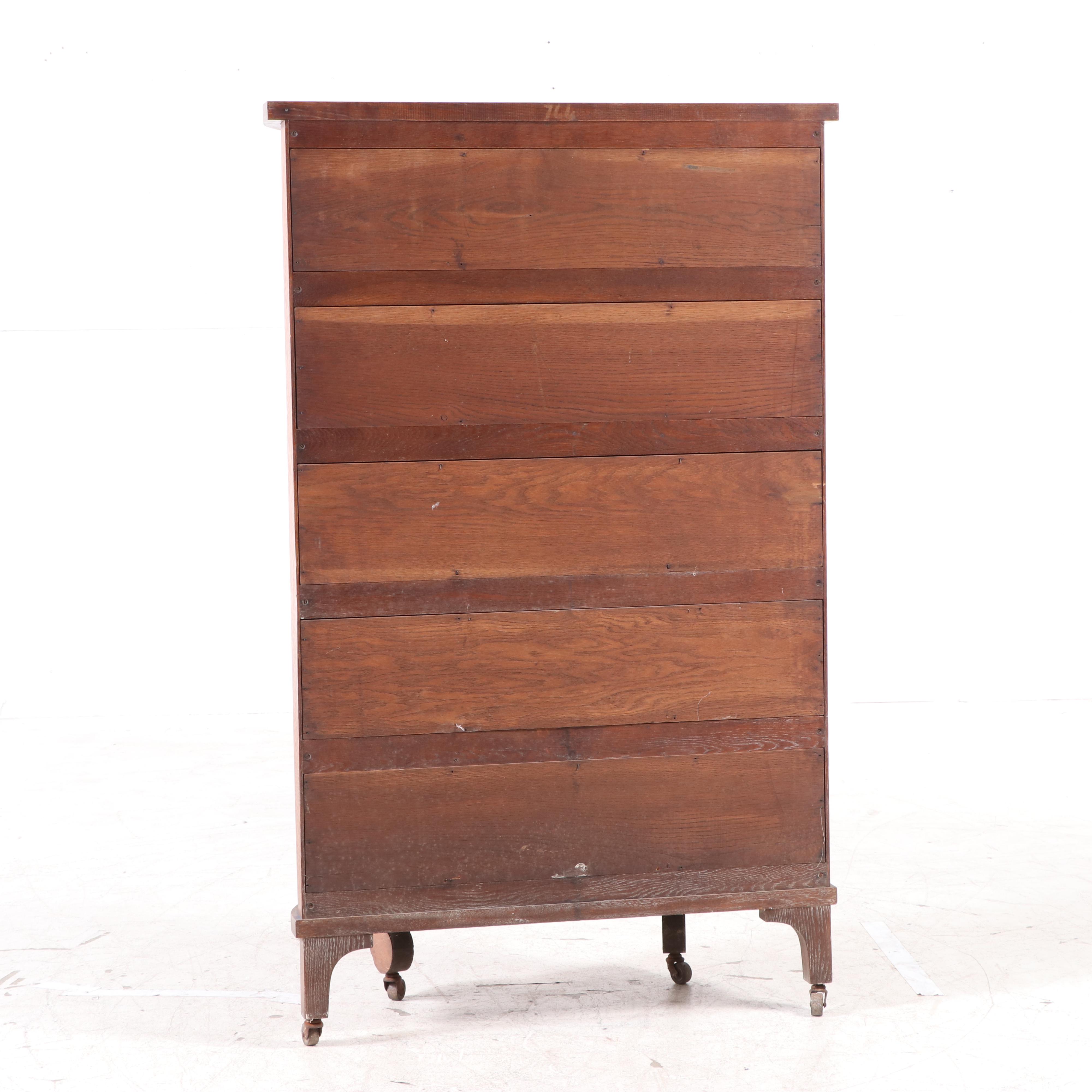 American Empire Revival Quartersawn Oak & Curved Glass China Cabinet, circa 1900