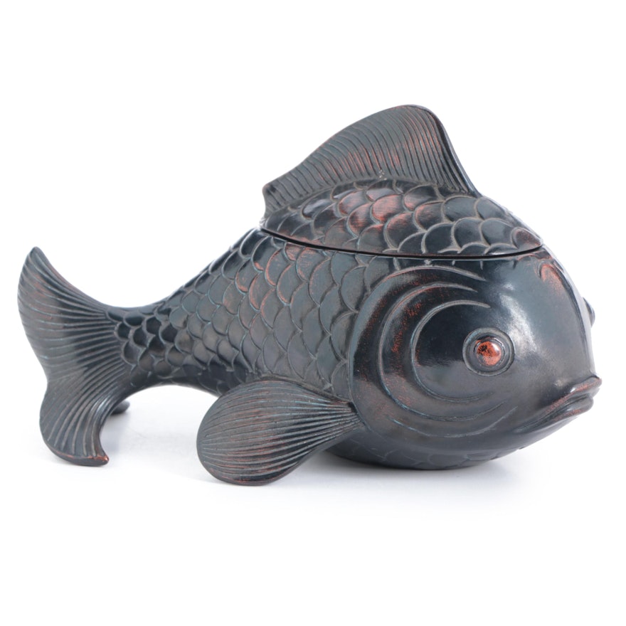 Fitz & Floyd Hand-Painted Ceramic Fish Form Lidded Box