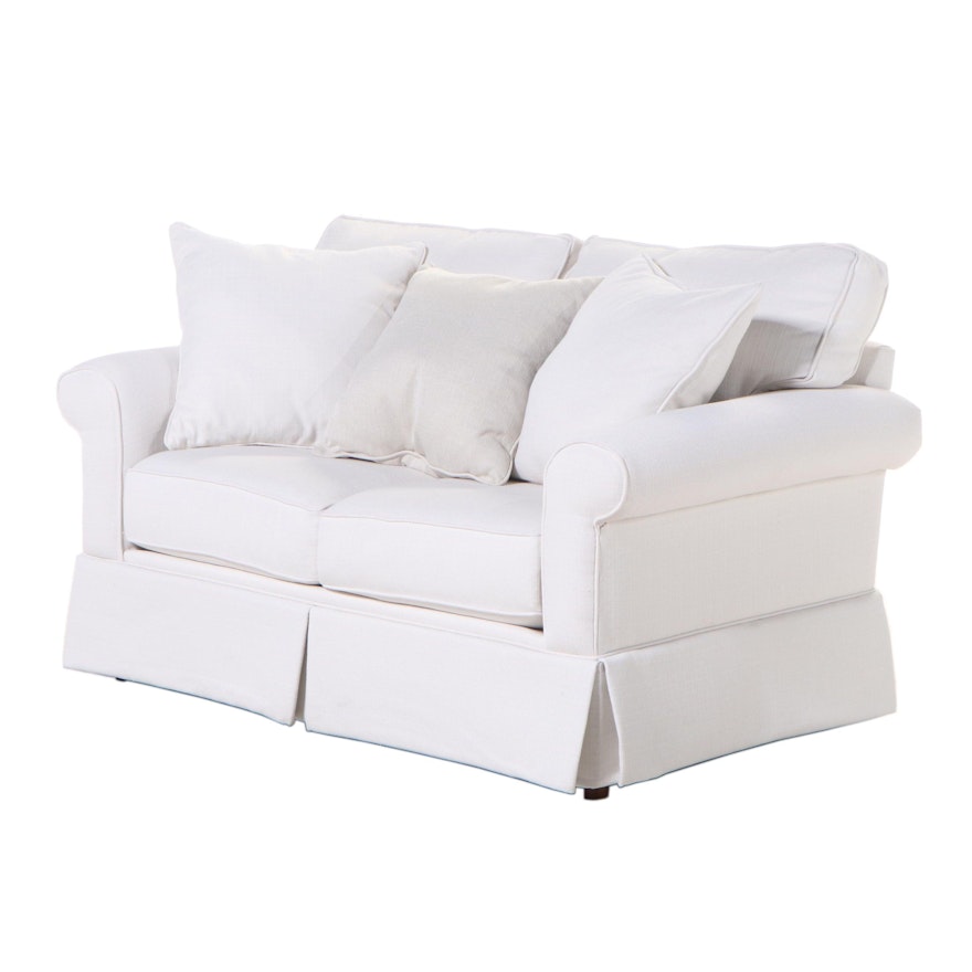 Havertys Furniture "Lacey" Ivory-Upholstered Roll-Arm Loveseat