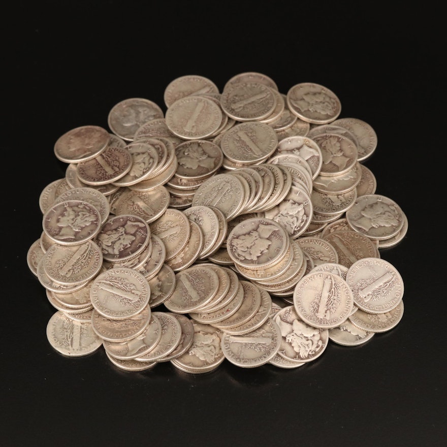 140 Mercury Silver Dimes, 1910s–1940s