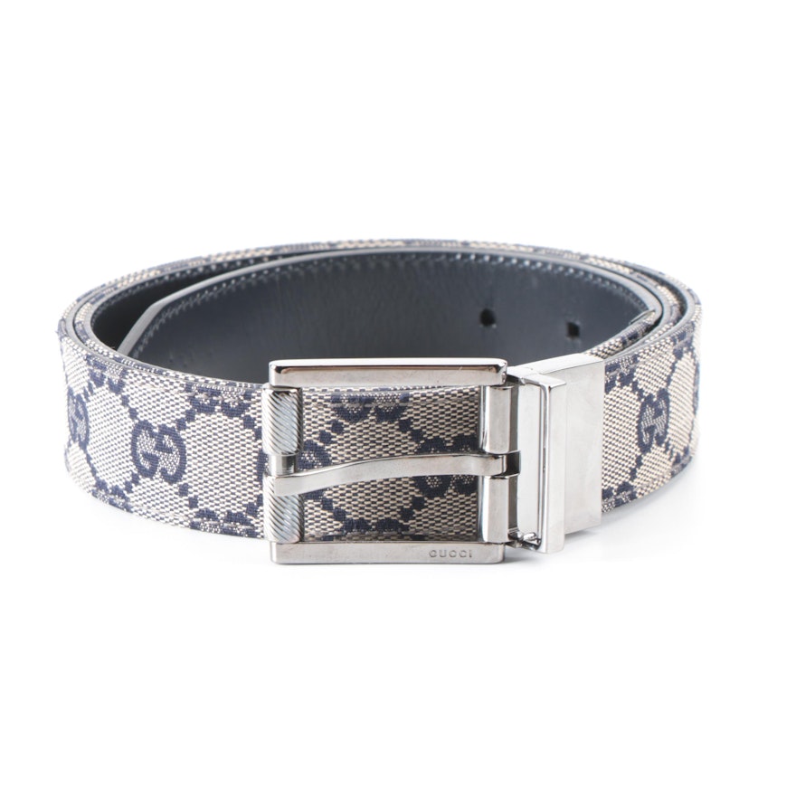 Gucci Reversible Navy GG Canvas and Smooth Leather Belt