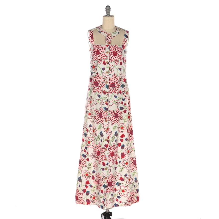 Poppy Graphic Tulip, Floral, and Dot Print Button-Front Sleeveless Maxi Dress