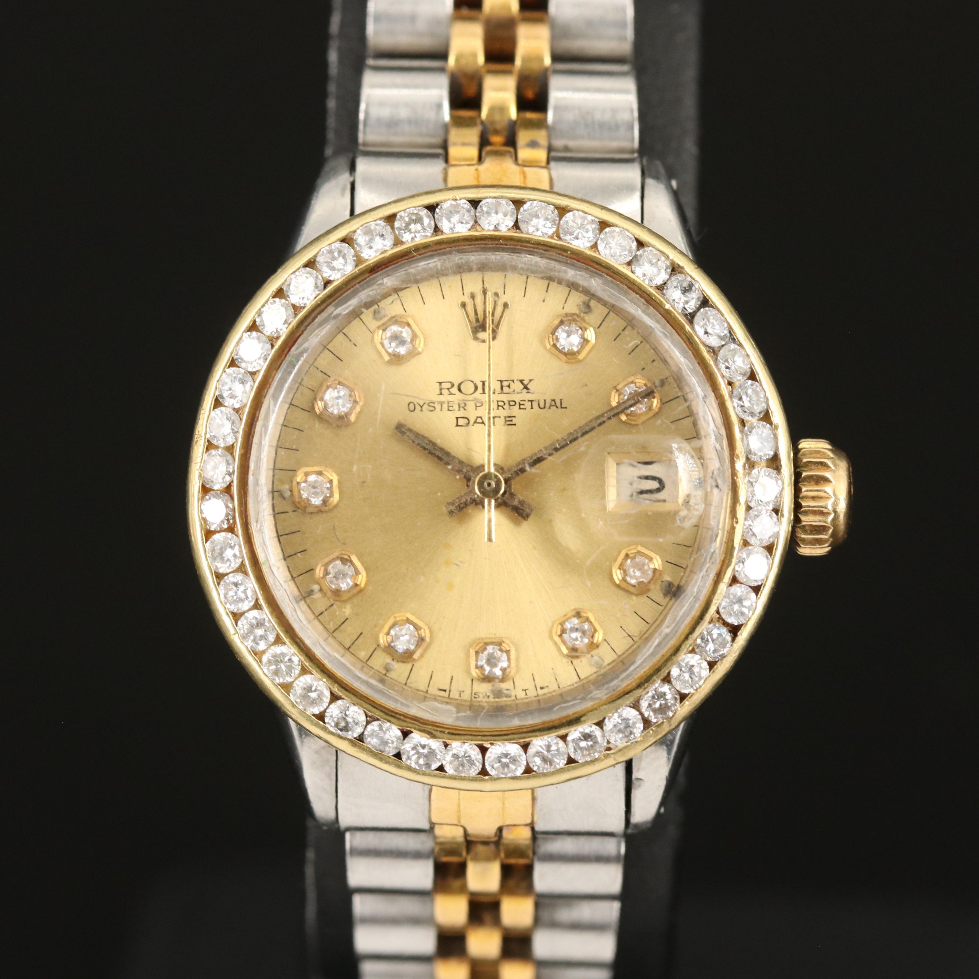 Rolex Date Diamond Bezel and Dial 18K and Stainless Steel Watch