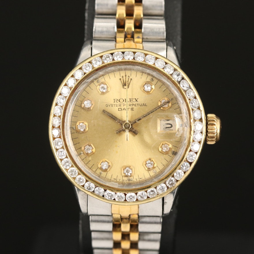 Rolex Date Diamond Bezel and Dial 18K and Stainless Steel Wristwatch