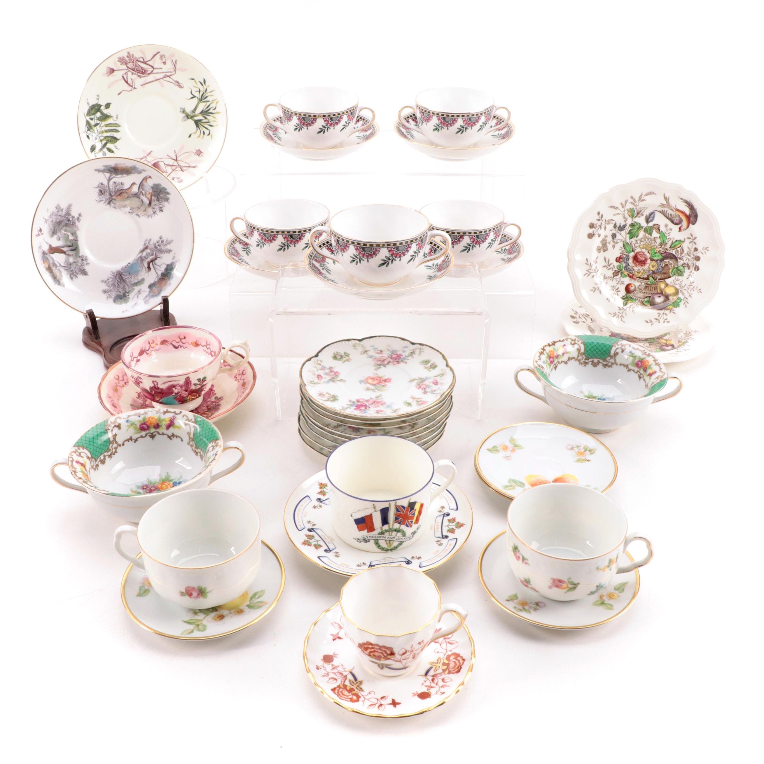 Haviland and Other Bone China and Porcelain Tea Cups, Saucers and Soup Bowls