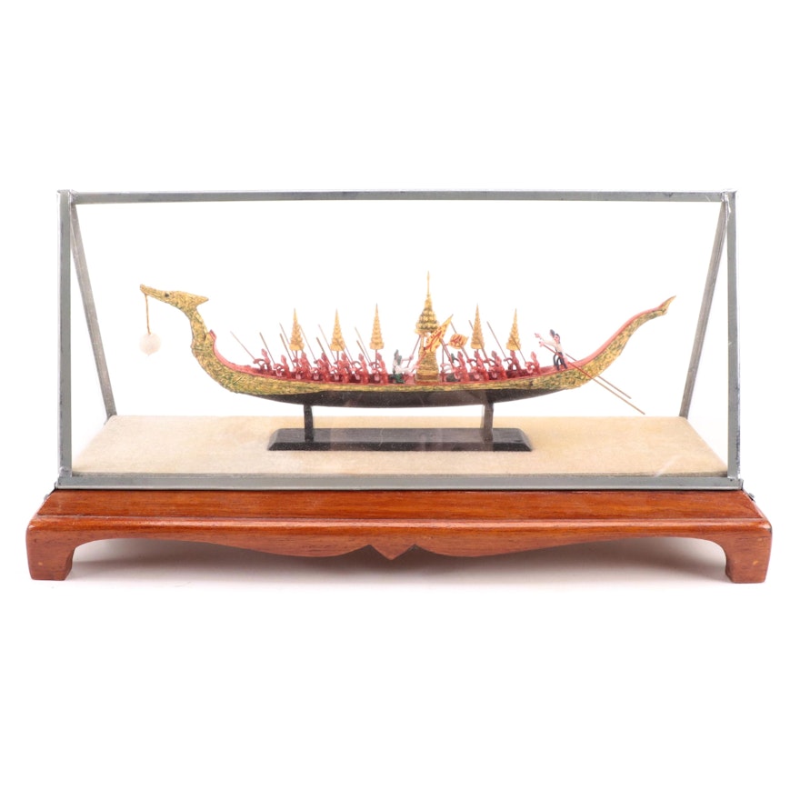 Hand-Painted Thia Royal Barge “Suphannahong” Figurine in Display Case