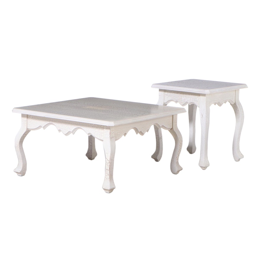 French Provincial Style Crackle-Painted Coffee Table and Side Table