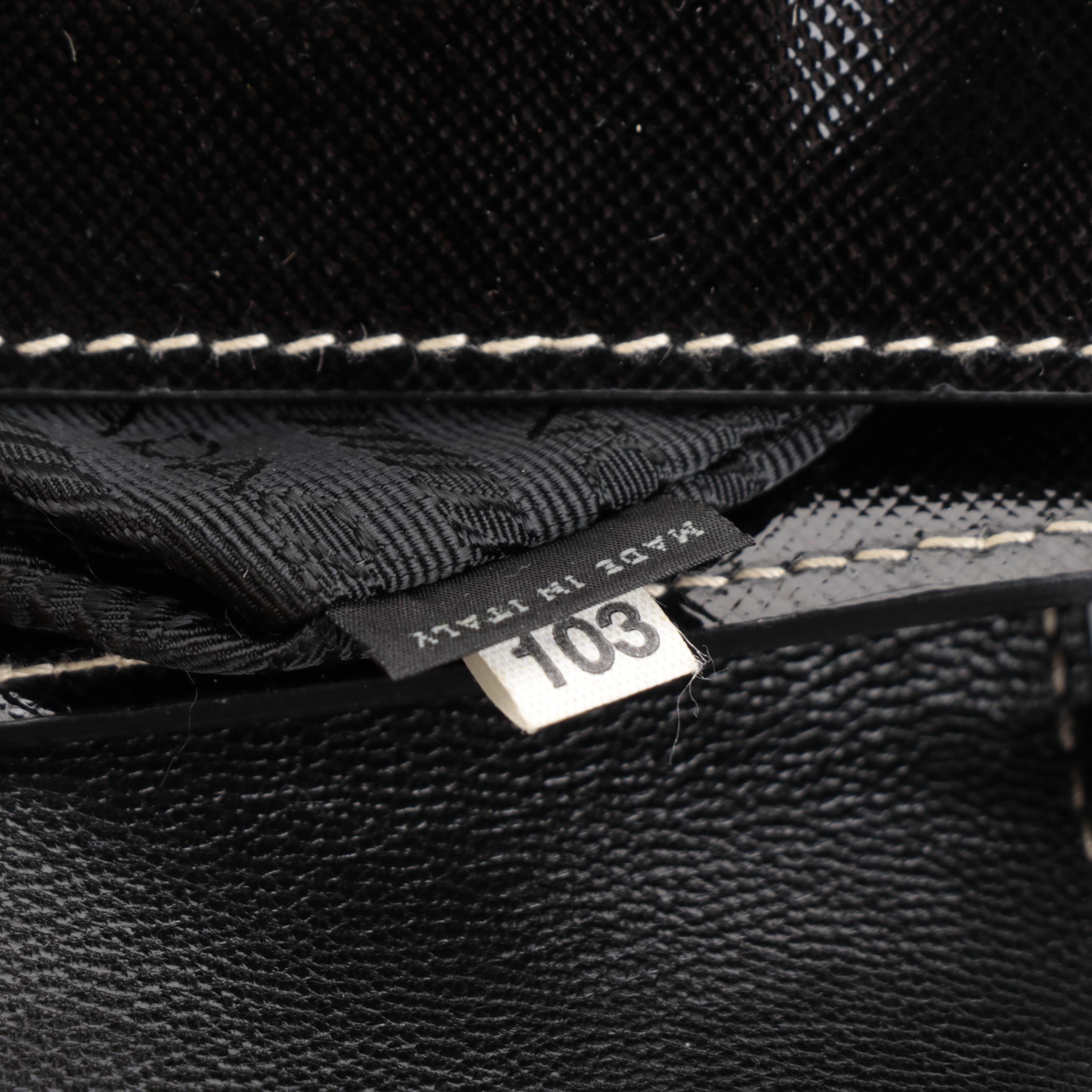 Prada Small Open Convertible Tote Bag in Black Patent Saffiano Leather