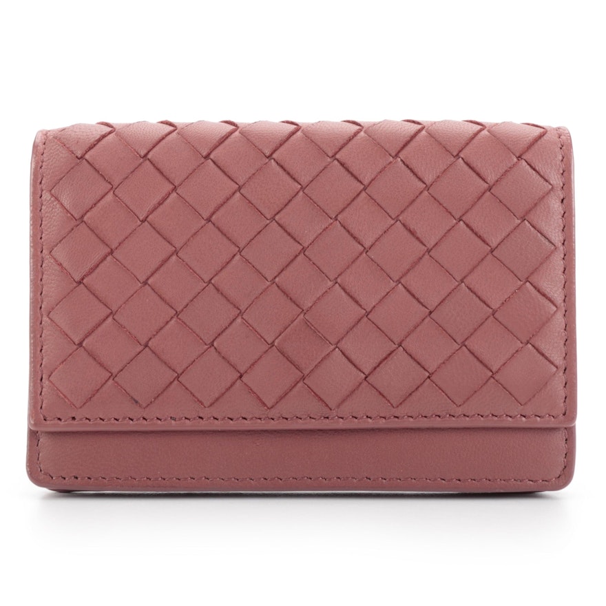 Bottega Veneta Bifold Card Case in Dusty Pink Intrecciato Nappa Leather