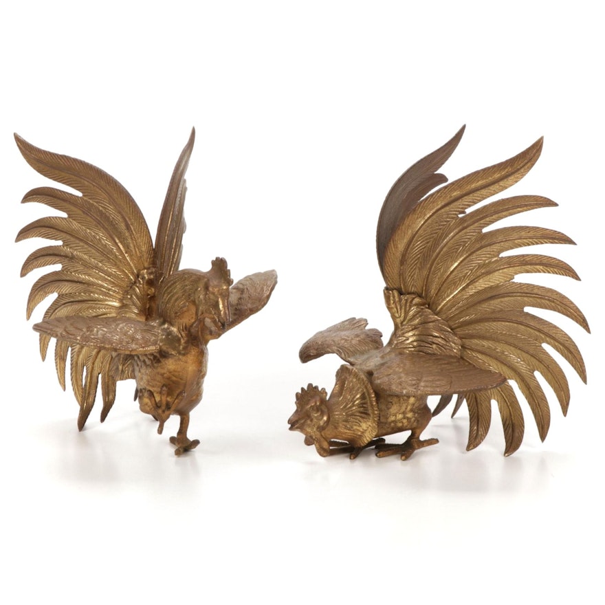 Cast Brass Rooster Figurines, 1960s