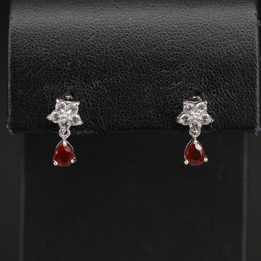 Sterling Fire Opal and Zircon Earrings