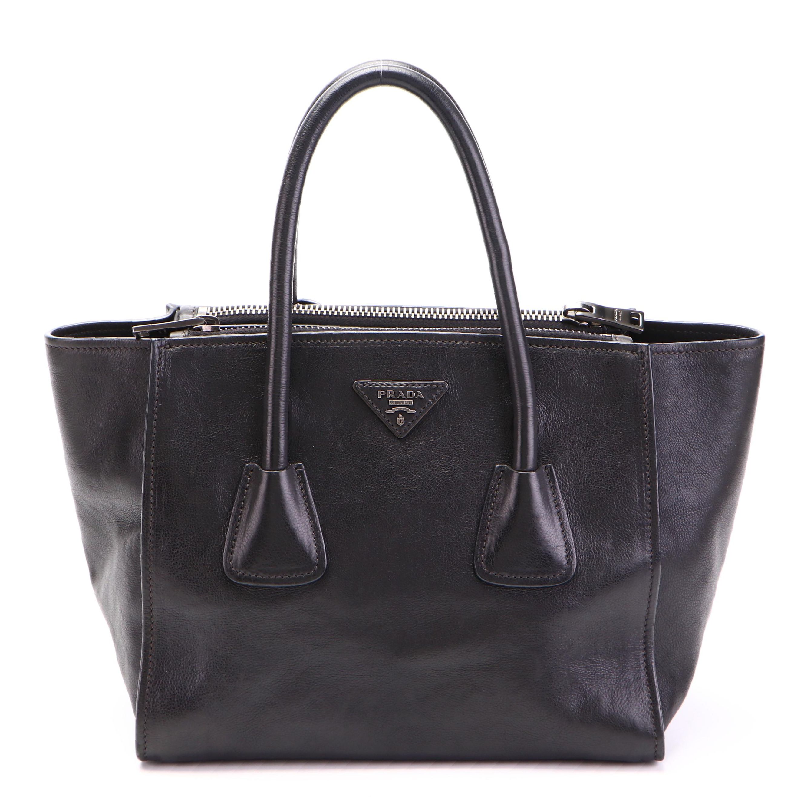 Prada Twin Pocket Small Tote in Glace Calfskin Leather
