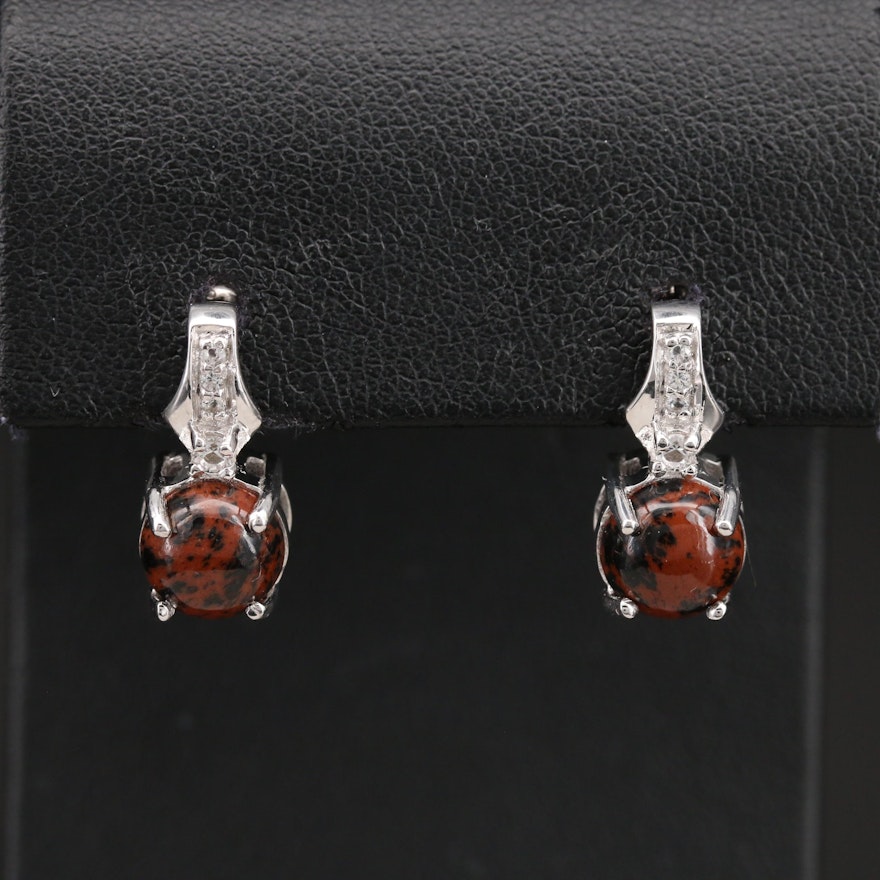 Sterling Mahogany Obsidian and Topaz Earrings