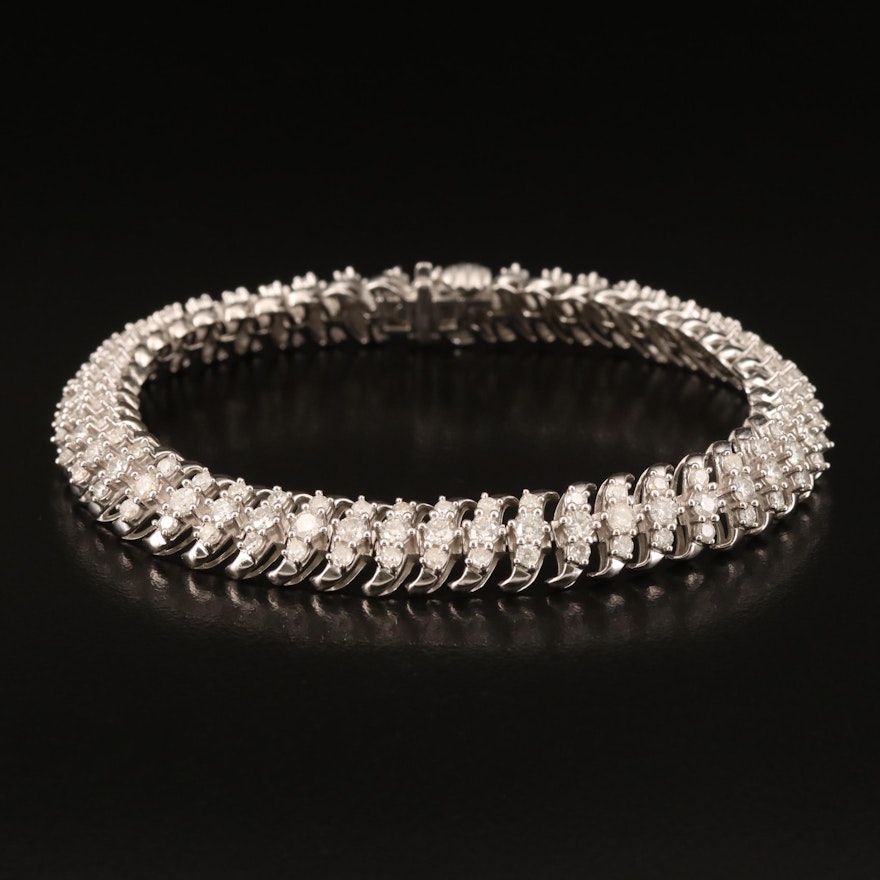 Sterling 2.95 CTW Diamond 'S' Link Bracelet