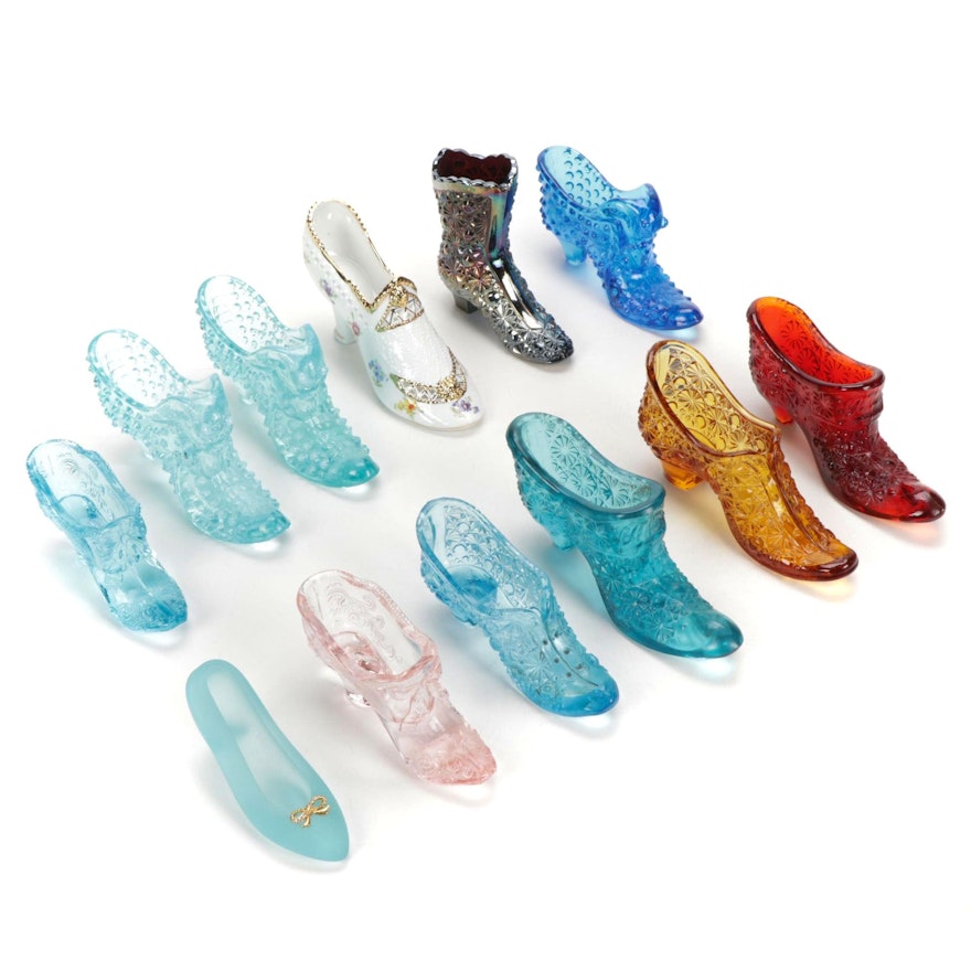 Fenton Art Glass and Ceramic High Heel Shoe Figurines and Others