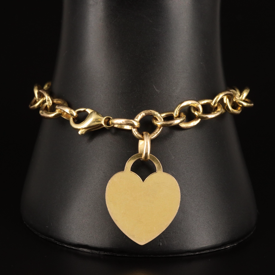 14K Cable Chain Bracelet with Heart Tag