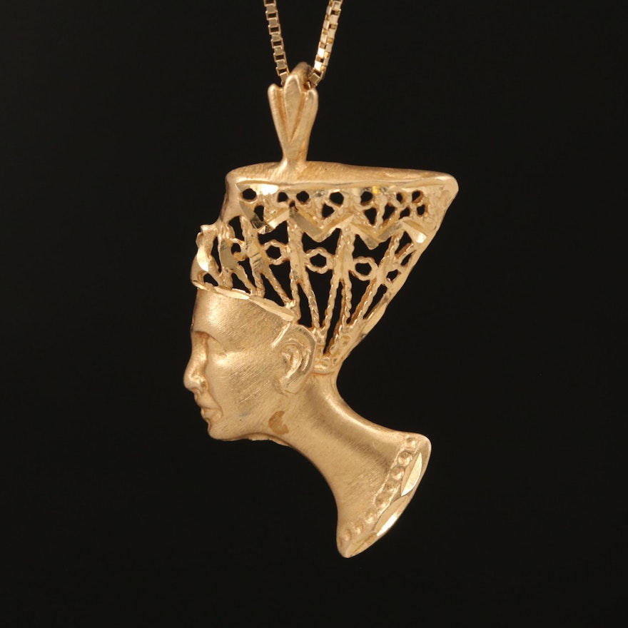 14K Nefertiti Openwork Pendant Necklace