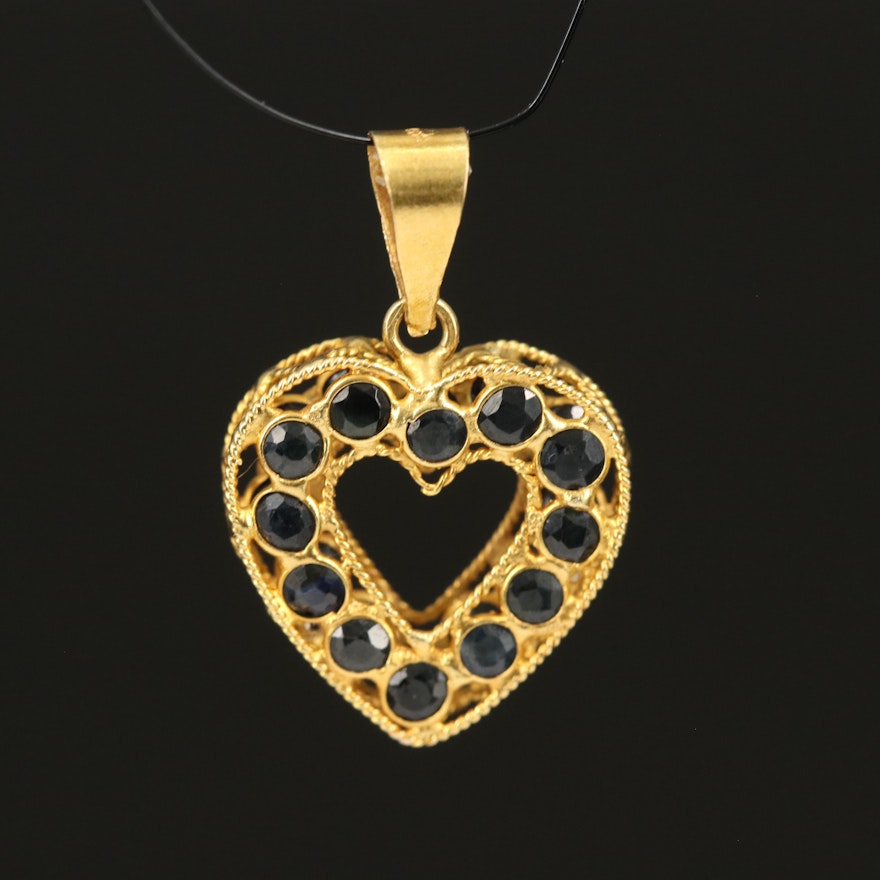 18K Gold Reversible Sapphire Heart Pendant