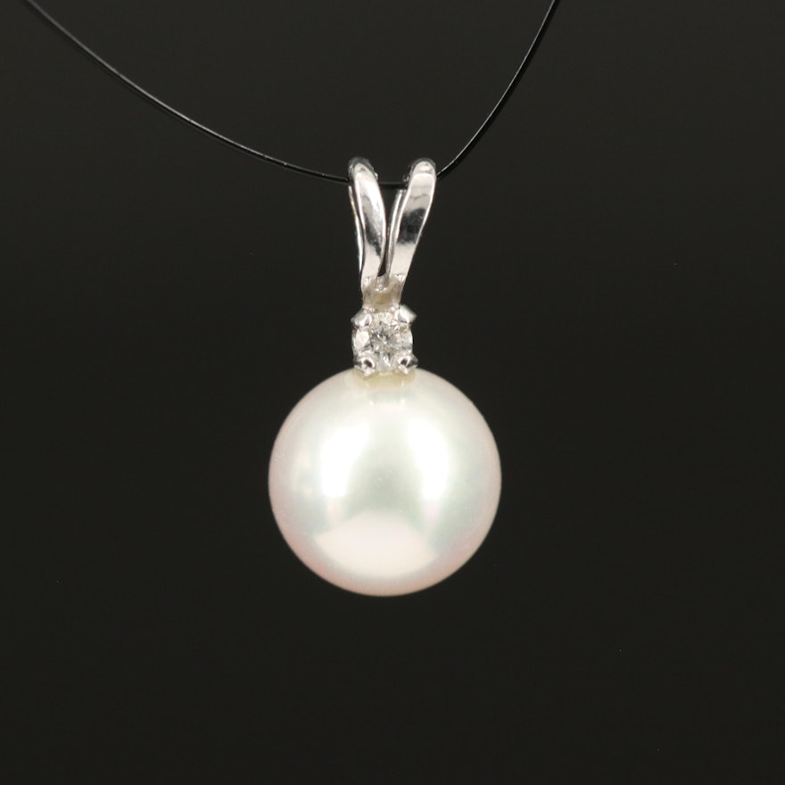 14K Pearl Pendant with Diamond Accent