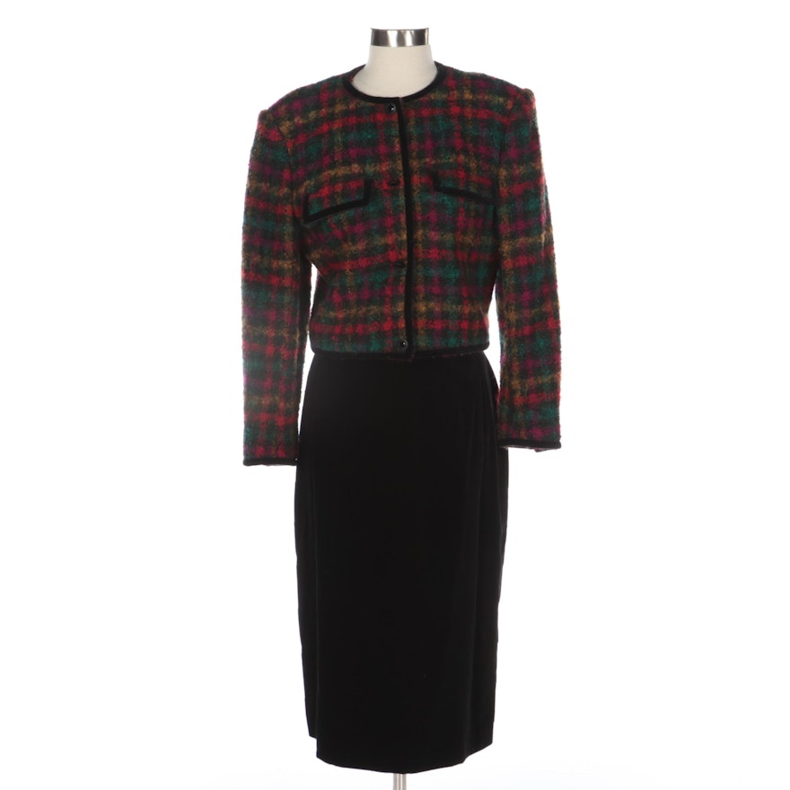 Gucci Bouclé Tweed Suit Jacket with Black Velvet Tapered Skirt