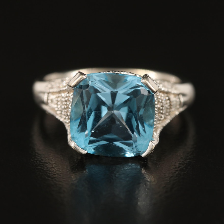 10K Swiss Blue Topaz and Diamond Ring