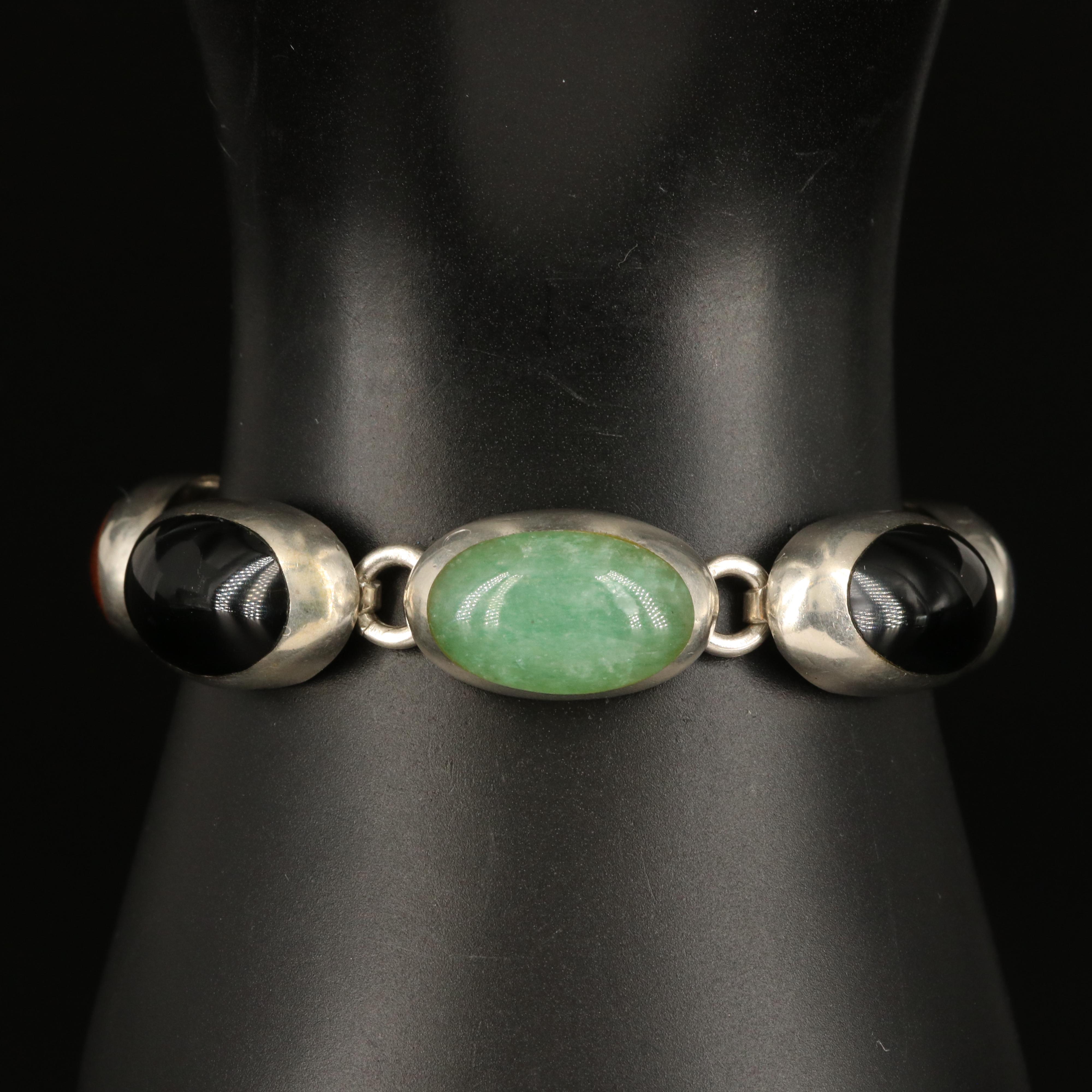 Mexican Sterling Inlay Bracelet with Sodalite, Aventurine and Jasper