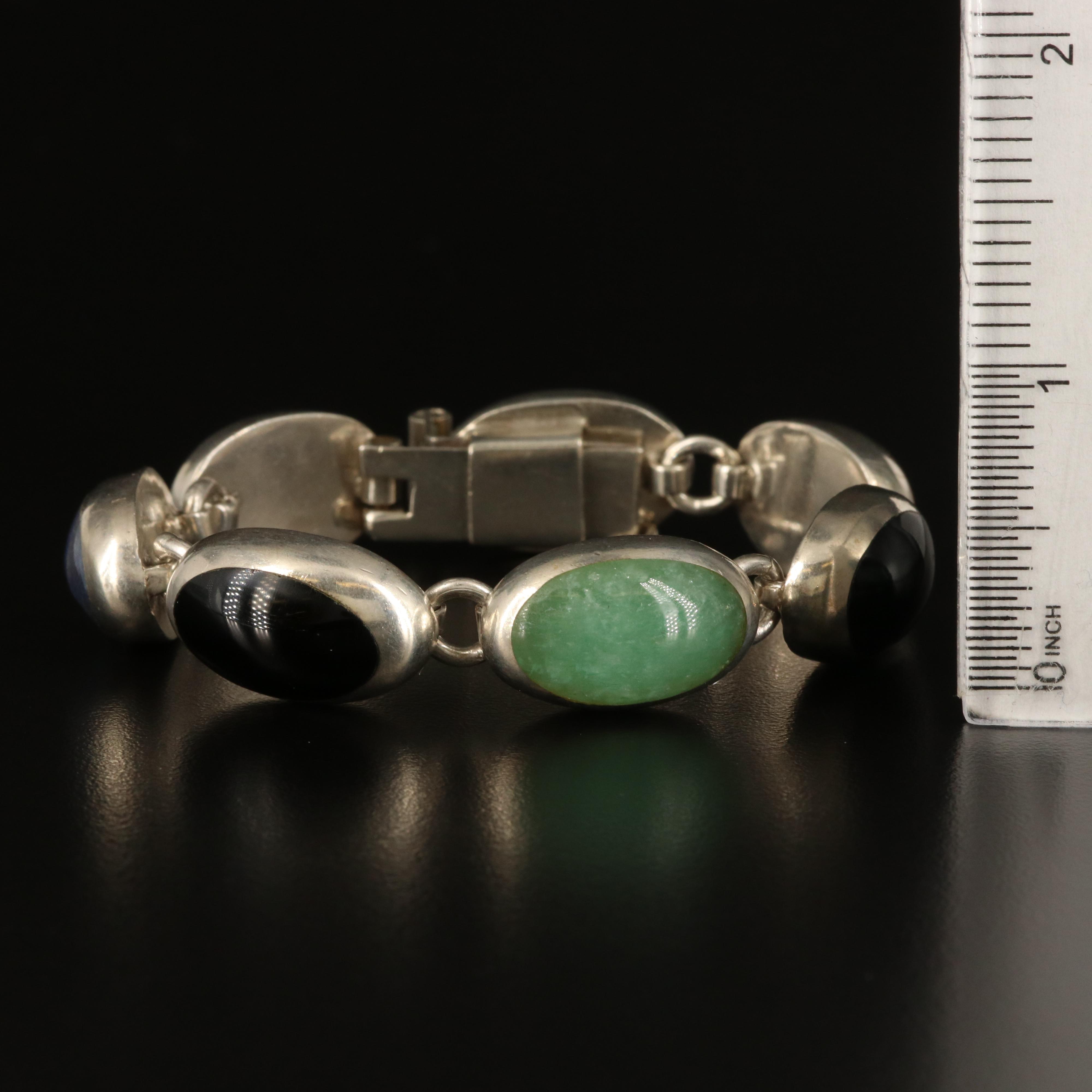 Mexican Sterling Inlay Bracelet with Sodalite, Aventurine and Jasper