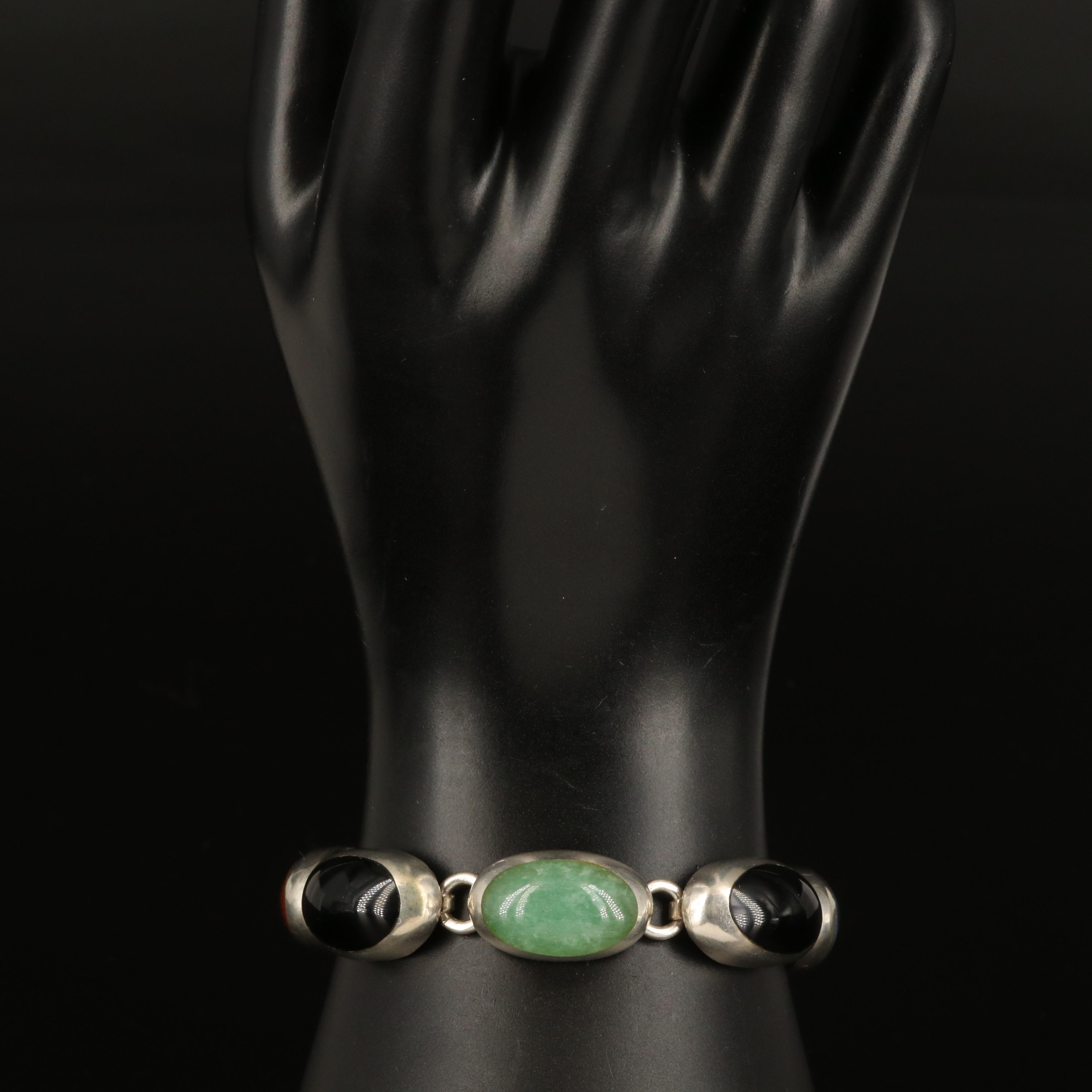 Mexican Sterling Inlay Bracelet with Sodalite, Aventurine and Jasper