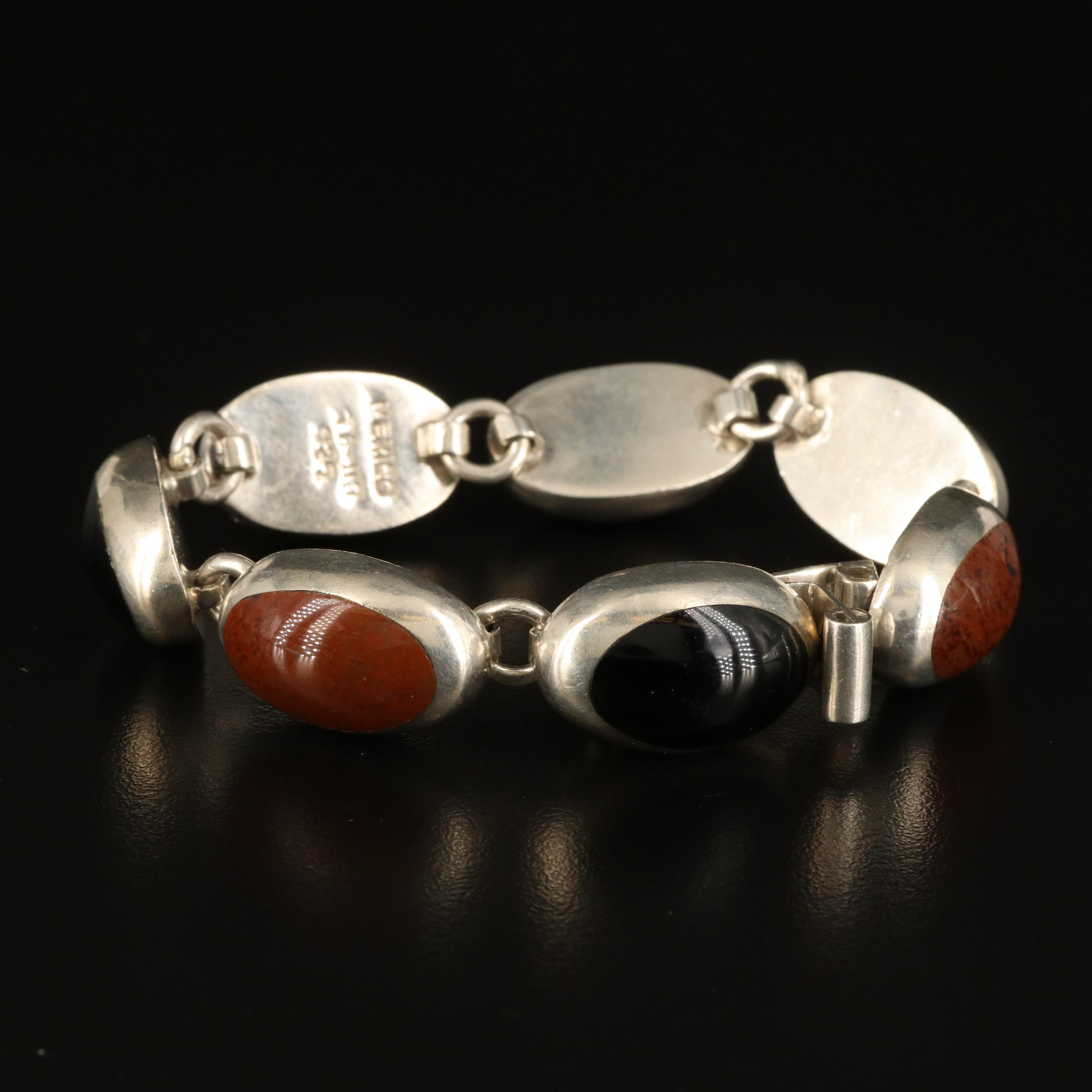 Mexican Sterling Inlay Bracelet with Sodalite, Aventurine and Jasper