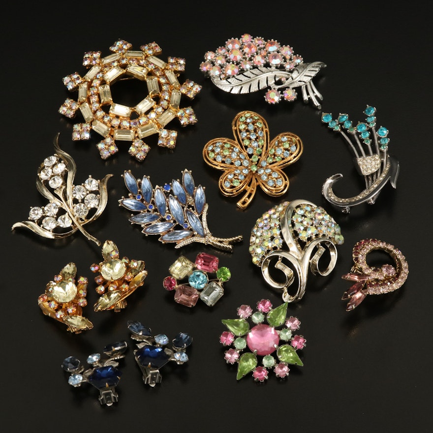 Coro and Van Dell Featured with Vintage Rhinestone Brooches and Earrings