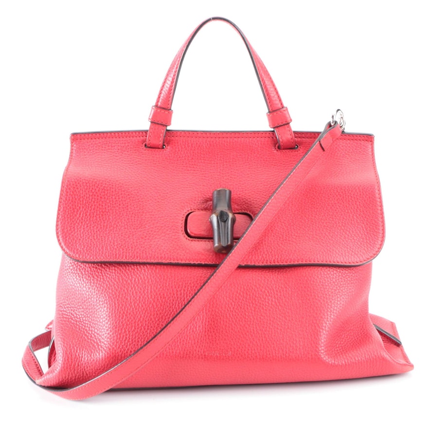 Gucci Bamboo Daily Top Handle Flap Bag in Red Leather with Detachable Strap