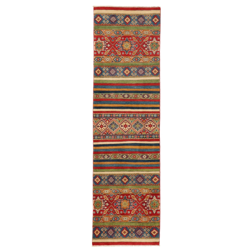 2'9 x 9'10 Hand-Knotted Afghan Kazak Carpet Runner